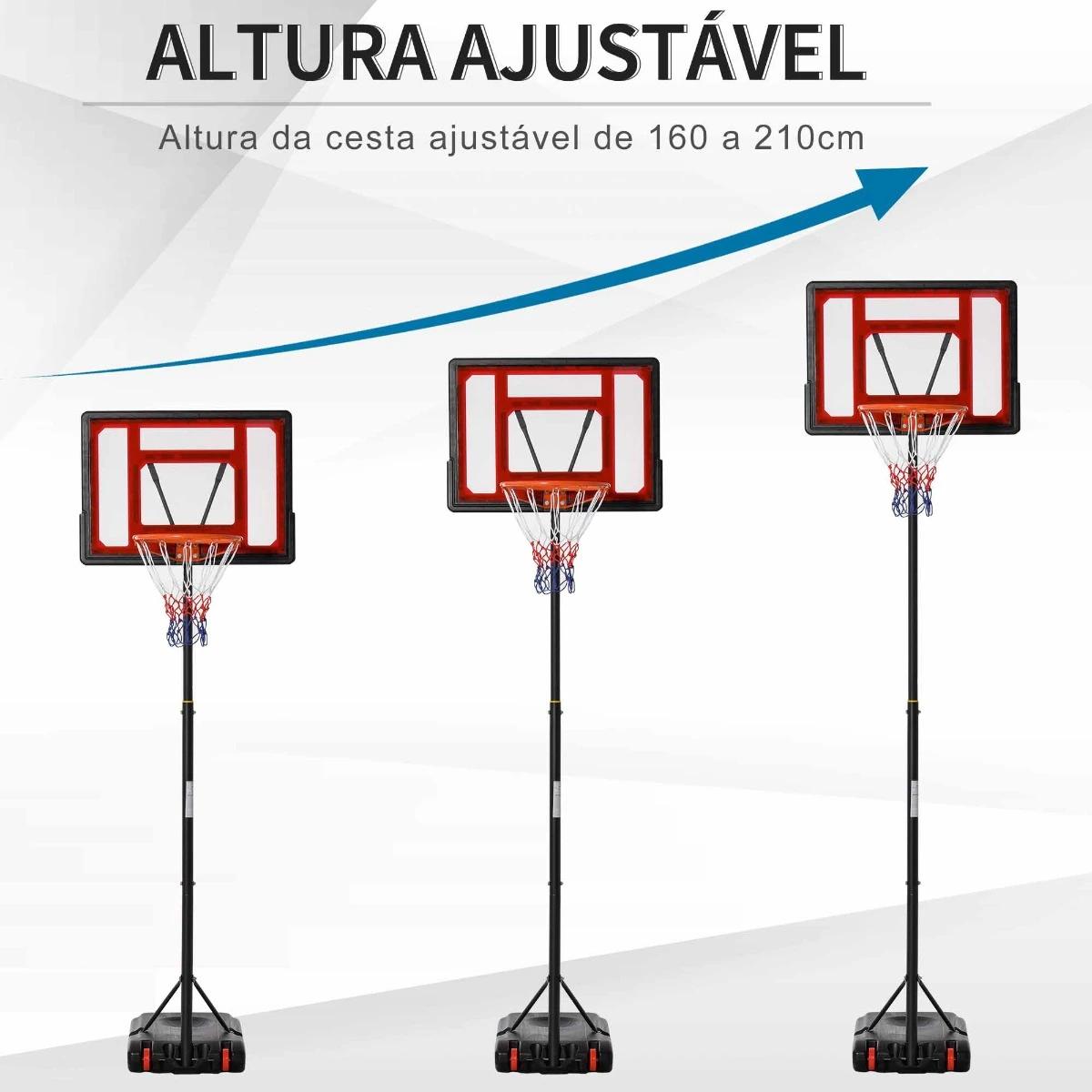 Tabellone da Basket Regolabile da 160-210cm, Cerchio da Basket con Supporto in Acciaio, Base Ricaricabile con 2 Ruote per Bambini e Adulti, 75x83x261cm, Rosso e Nero