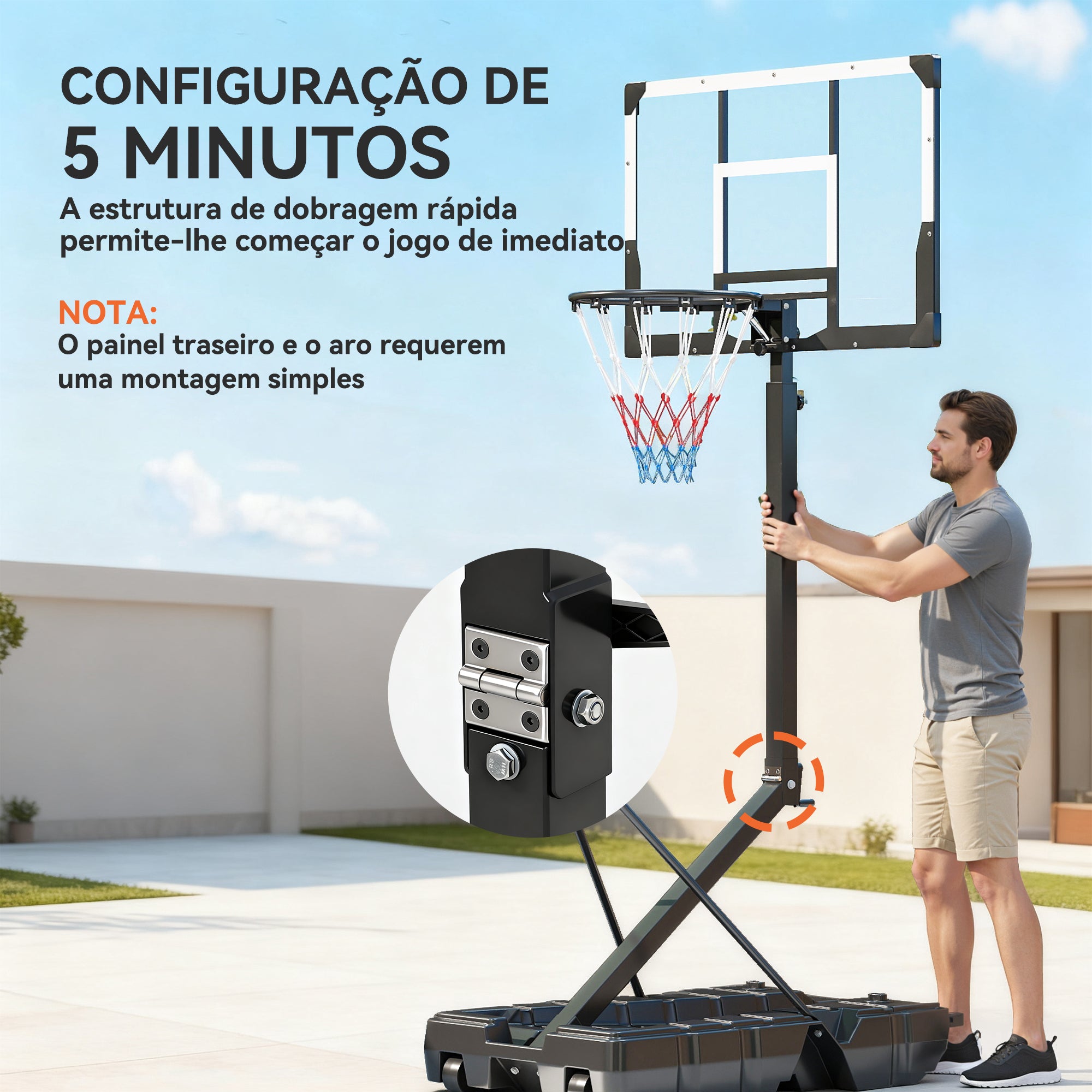 Outdoor Basketball Hoop with Adjustable Height, Portable Foldable Frame, Unbreakable Backboard, Wheels, and Fillable Base 120x70x300-375 cm Black