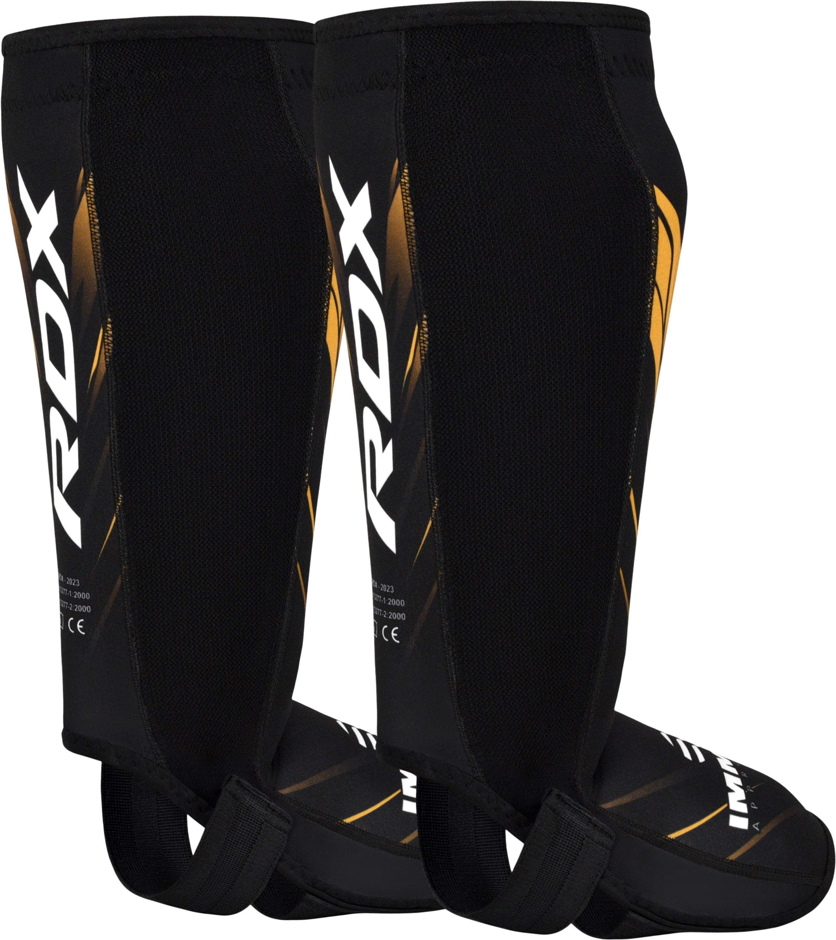 Protetores de canela e peito do pé em neoprene RDX, aprovados pela IMMAF, cor dourada
