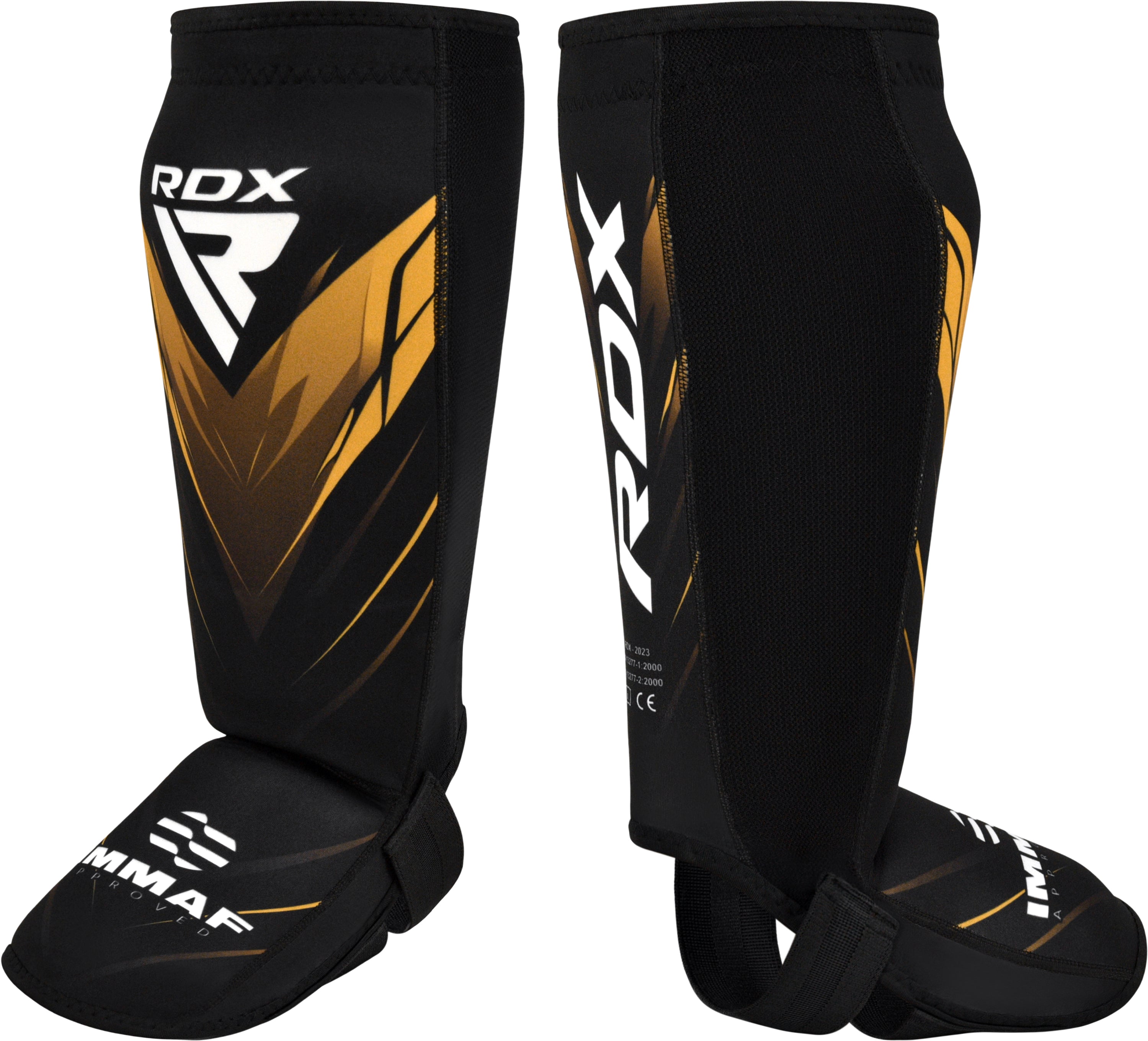 Protetores de canela e peito do pé em neoprene RDX, aprovados pela IMMAF, cor dourada
