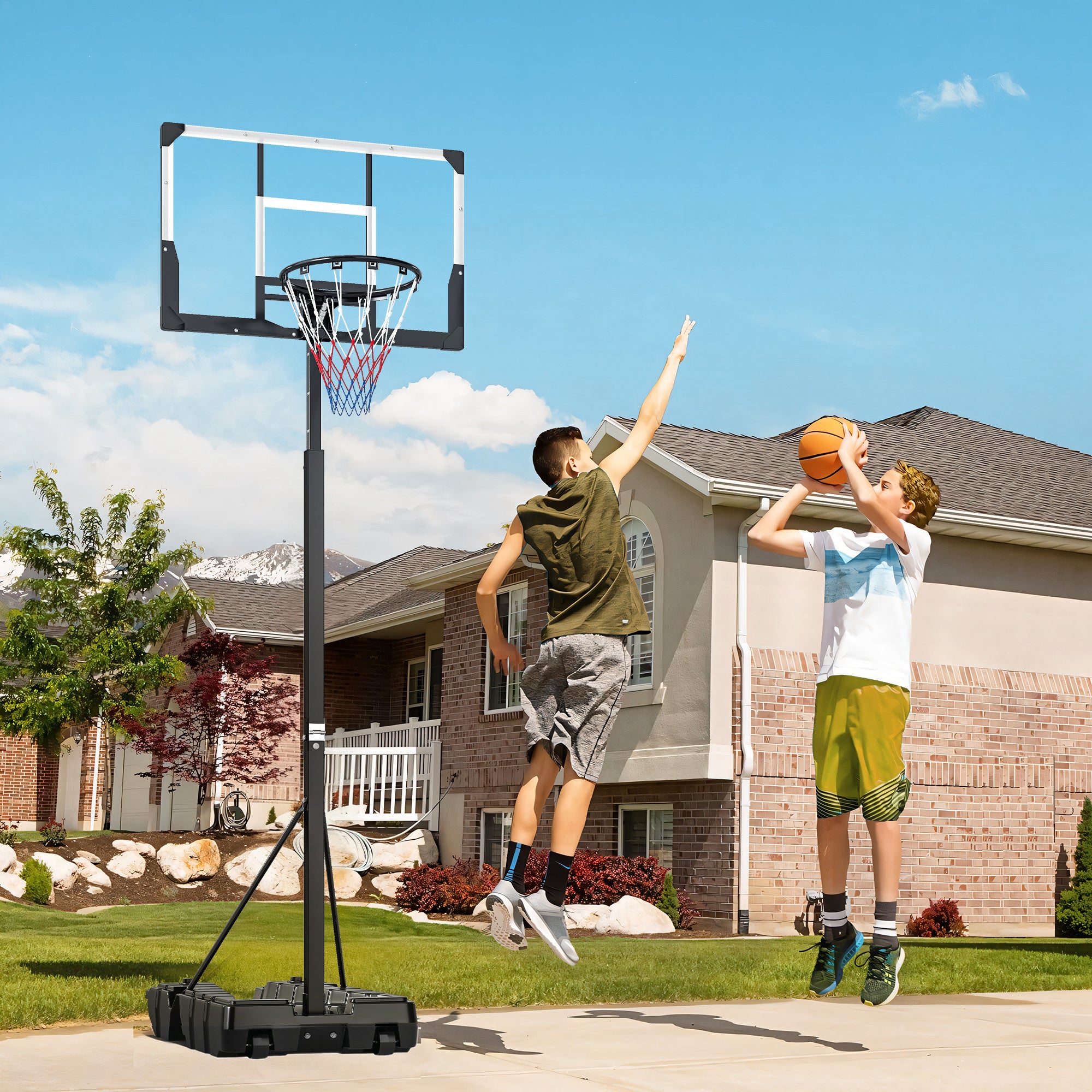 Outdoor Basketball Hoop with Adjustable Height, Portable Foldable Frame, Unbreakable Backboard, Wheels, and Fillable Base 120x70x300-375 cm Black