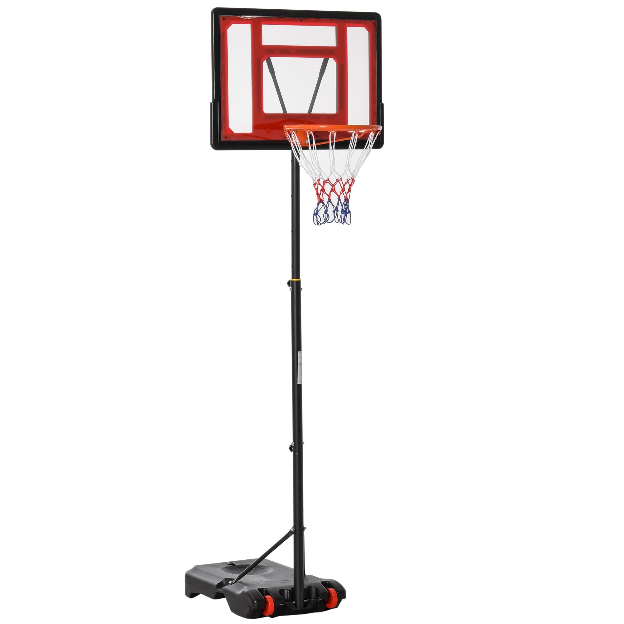 Adjustable 160-210cm Basketball Backboard with Steel Support Frame Rechargeable Base with 2 Wheels for Kids and Adults 75x83x261cm Red and Black