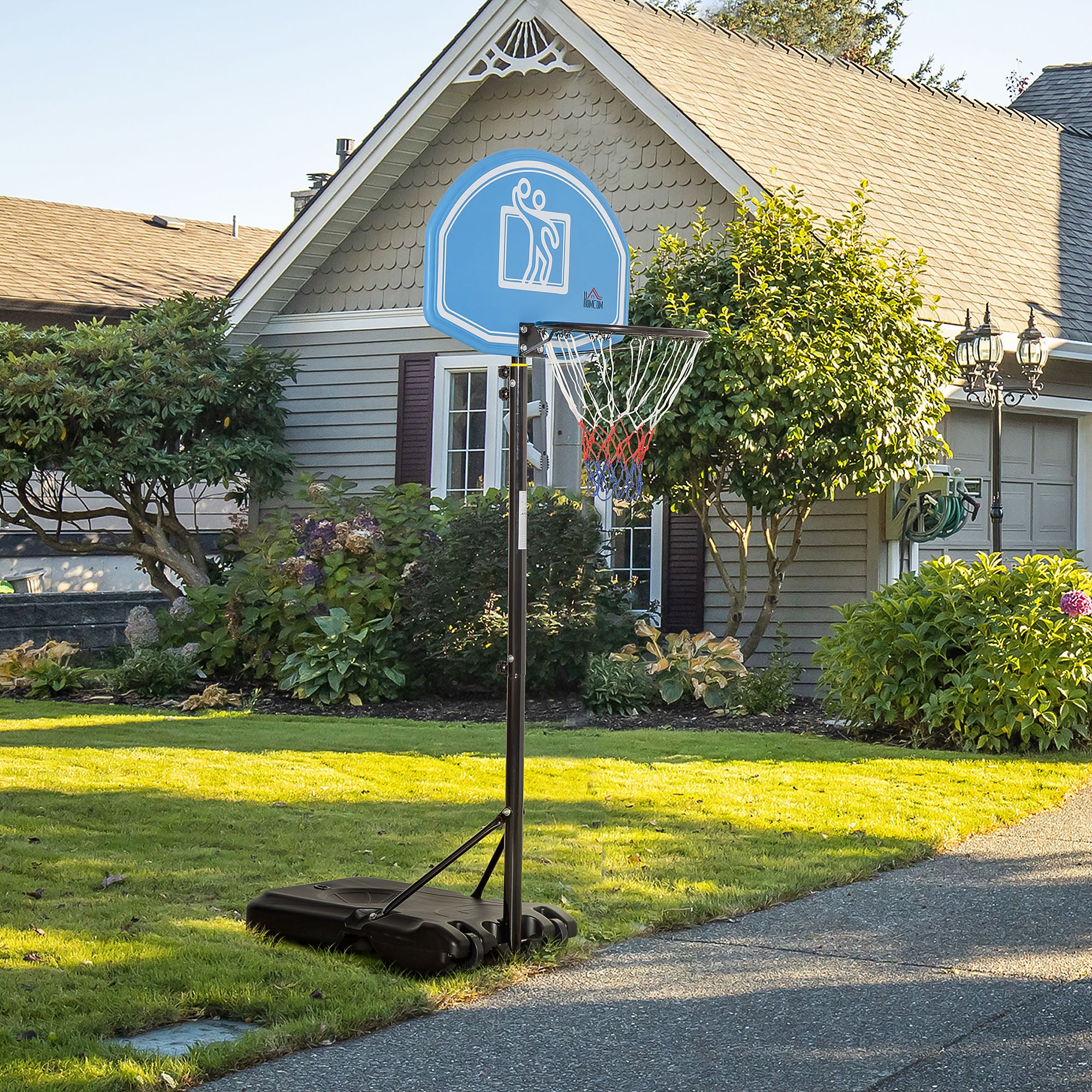 Adjustable Height Basketball Backboard 160-210cm with Wheels and Rechargeable Base 76x70x197.5-254cm Black and Blue