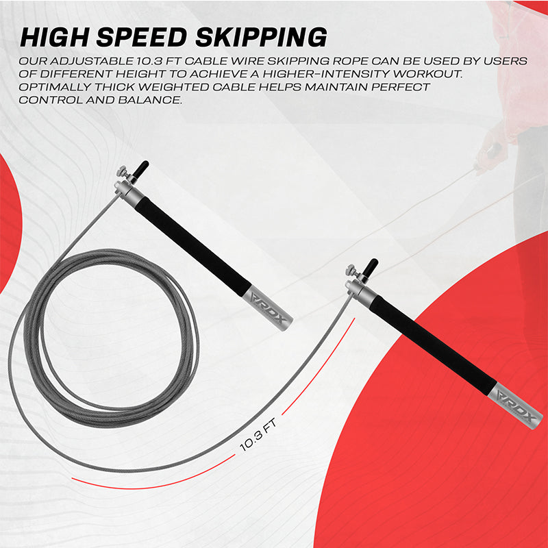 RDX C3 Adjustable 10.3ft Black jump Rope with Non-Slip Handles#color_silver