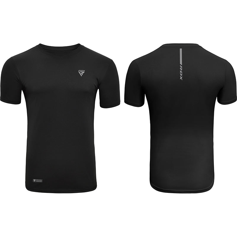 RDX T2 Camiseta de ginástica Manga Curta Preta Suor-Wicking Gym - RDX ce04f4889d