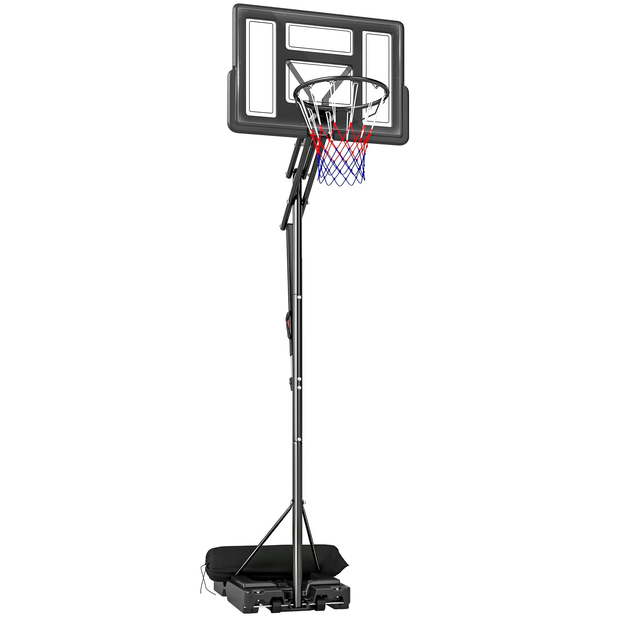Outdoor Basketball Hoop with Wheels, Adjustable Height (2.35-3.05 m), Fillable Base and Weight Bag, Black