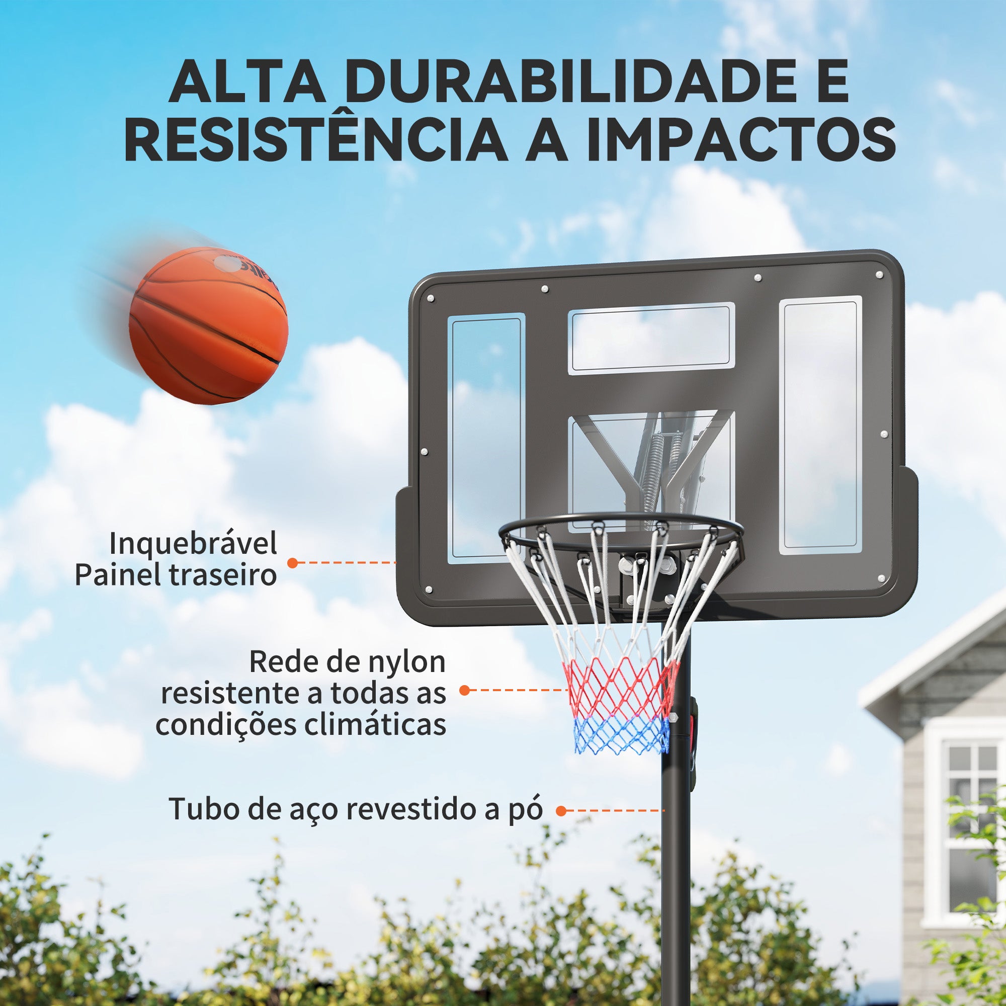 tabellone da Basket da Esterno con Altezza Regolabile 235-305 cm Sacco di Peso e Ruote Nero