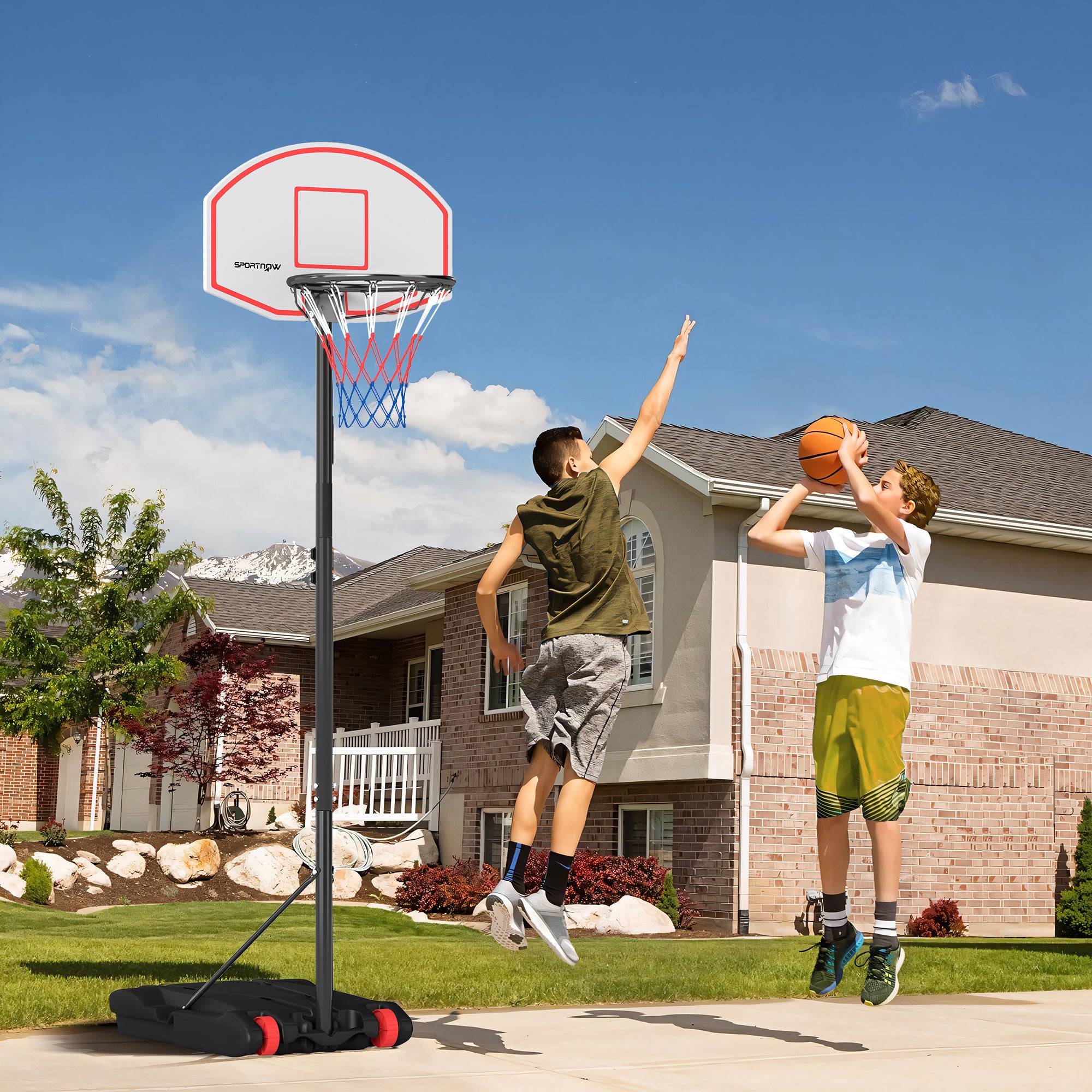 Outdoor Basketball Hoop with Adjustable Dartboard Target 210-247 cm Wheels Refillable Base Black