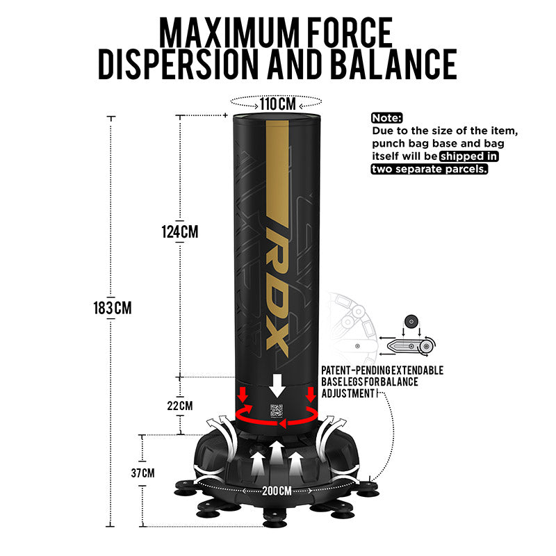 RDX F6 6ft Kara Golden & Black Free Standing Punch Bag With Mitts Set#color_golden