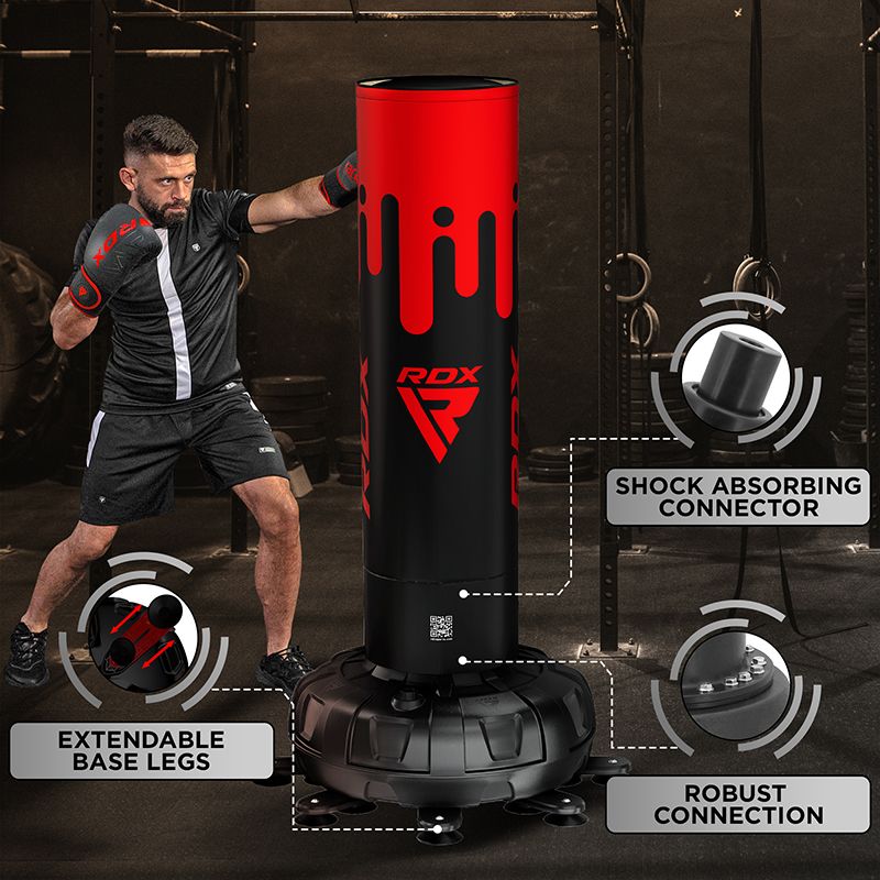 RDX F9 6FT ADULTS FREE STANDING PUNCH BAG WITH BAG MITTS FOR TRAINING & WORKOUT SET#color_red