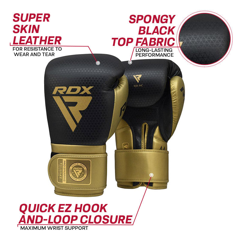 RDX L2 Mark Pro Sparring Boxing Gloves Hook and loop Black / Golden#color_golden