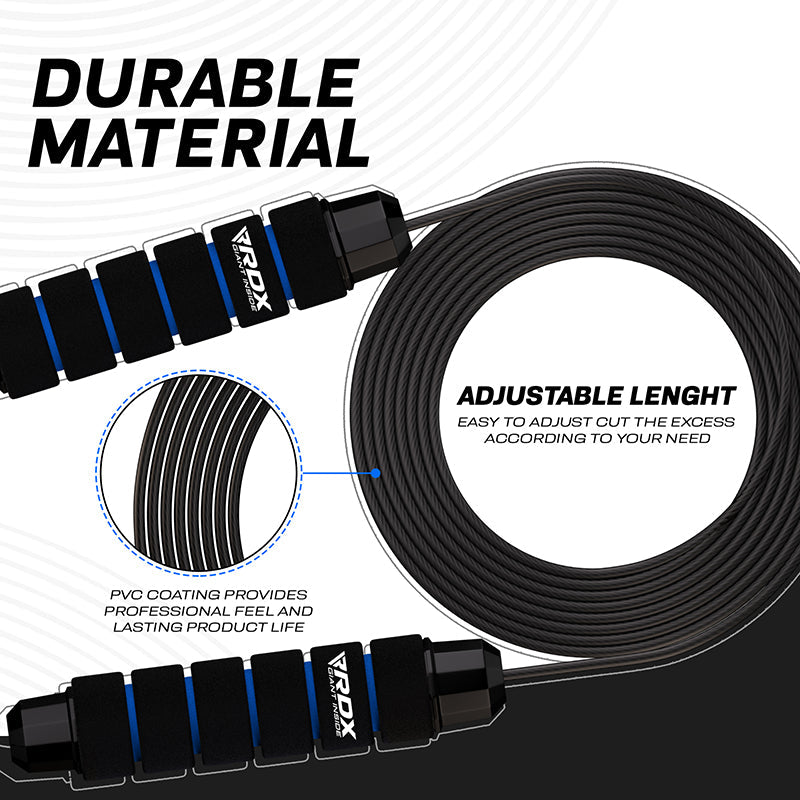 RDX W1 Weighted Jump Rope With Foam Handels#color_blue