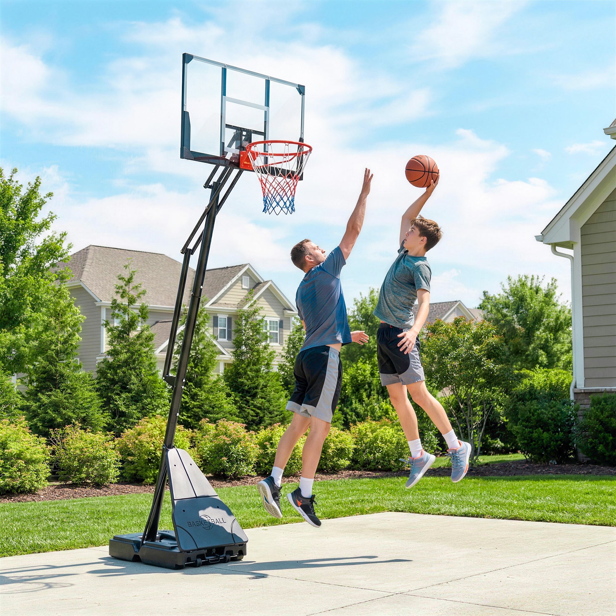 Adjustable Outdoor Basketball Hoop 245-305 cm with Wheels, Fillable Base, and Ball Return System - Black