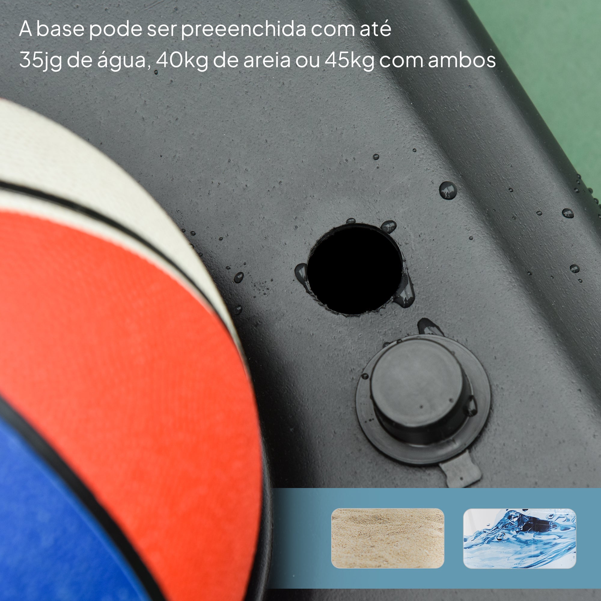 Tabela de Basquetebol para Exterior Altura Ajustável 160-210 cm com Rodas e Base Preenchível 76x48x254 cm Preto