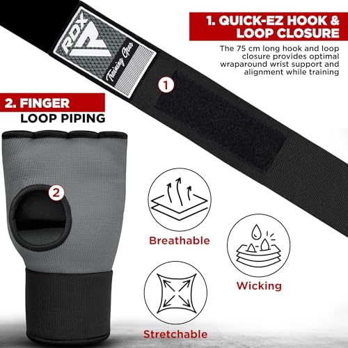 RDX IS Gel Padded Inner Gloves Hook & Loop Wrist Strap for Knuckle Protection OEKO-TEXÂ® Standard 100 certified#color_grey