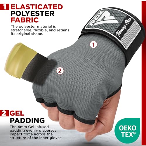 RDX IS Gel Padded Inner Gloves Hook & Loop Wrist Strap for Knuckle Protection OEKO-TEXÂ® Standard 100 certified#color_grey