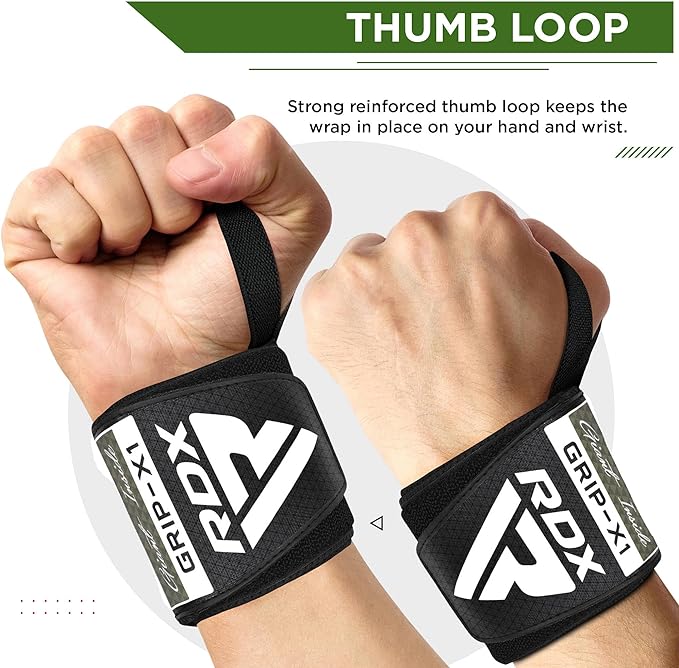 RDX W3 IPL USPA Approved Powerlifting Wrist Support Wraps with Thumb Loops OEKO-TEXÃ‚Â®Ã‚ Standard 100 certified#color_army-green