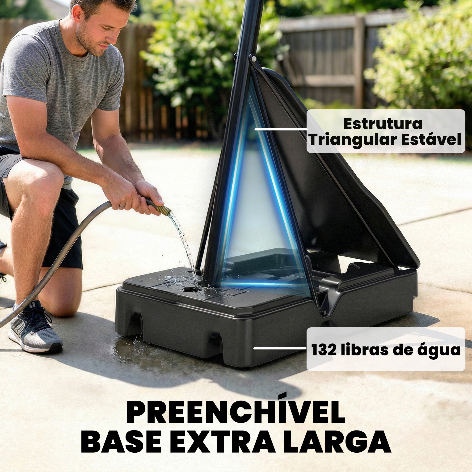 Table de Basket-Ball Extérieure Réglable de 245-305 cm avec Roues, Base Remplissable et Système de Retour Noir