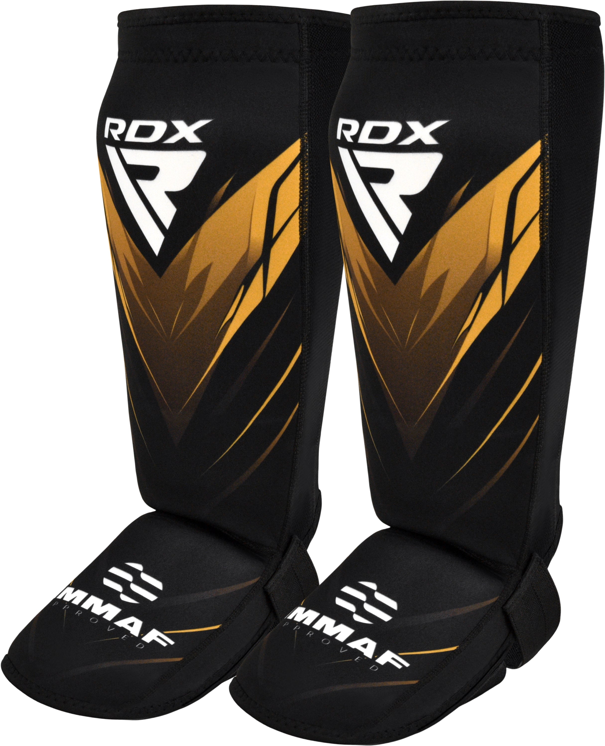 Protetores de canela e peito do pé em neoprene RDX, aprovados pela IMMAF, cor dourada