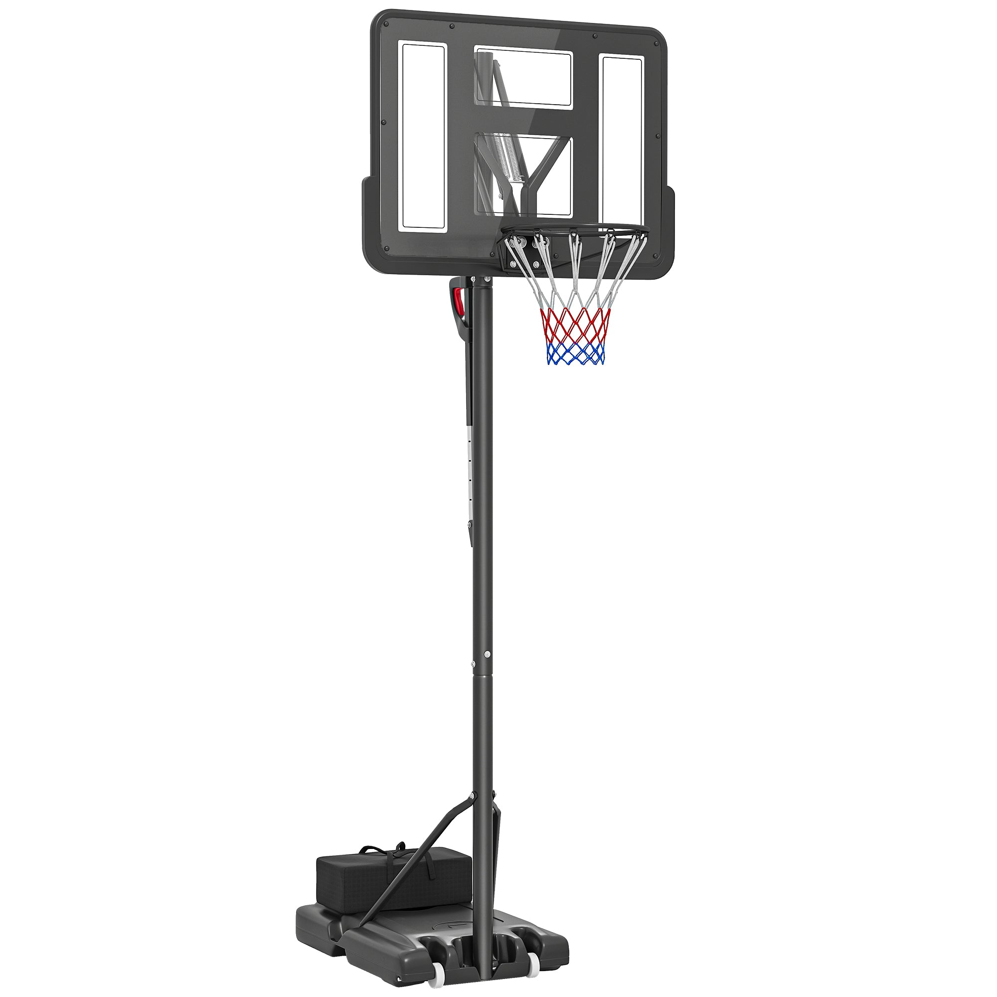 Outdoor Basketball Backboard with Adjustable Height, Stand, Wheels, Rechargeable Base, and Weight Bag 90x60x305 cm Black