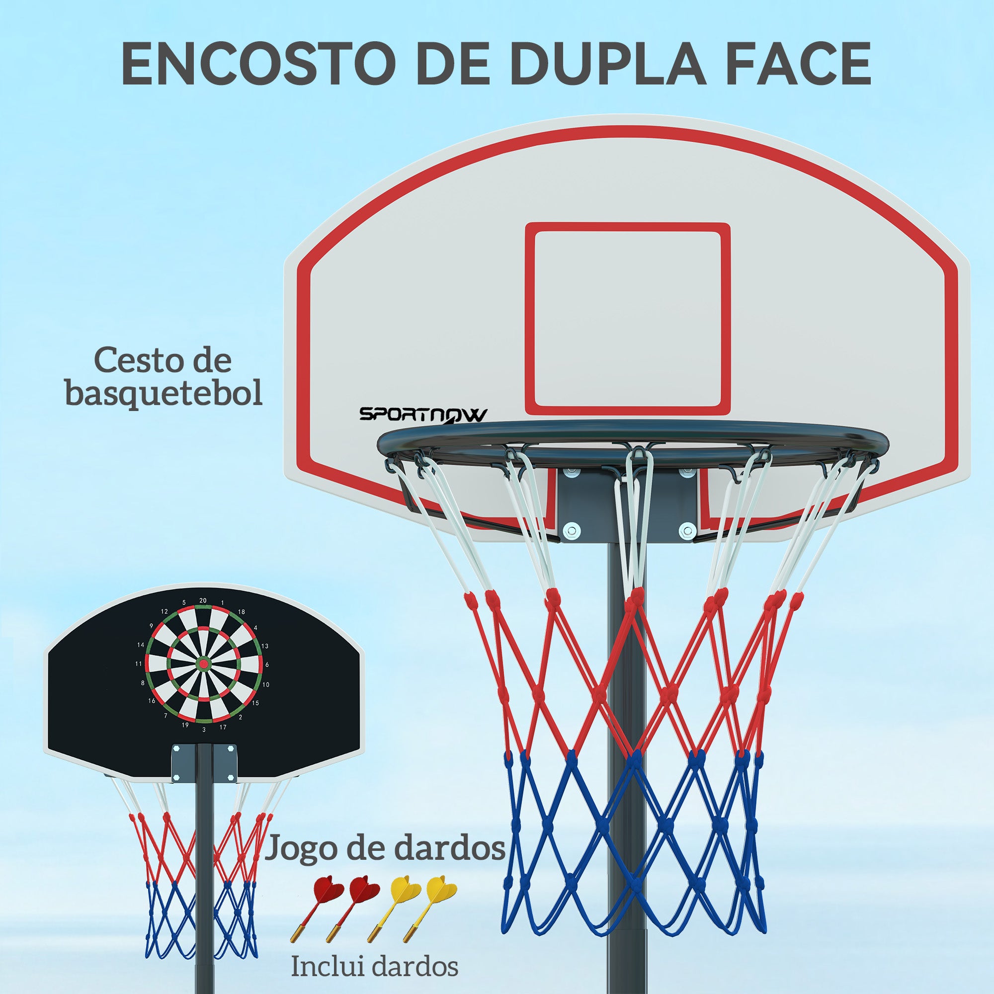 Outdoor Basketballkorb mit einstellbarem Dartscheiben-Ziel 210-247 cm Rollen Auffüllbare Basis Schwarz
