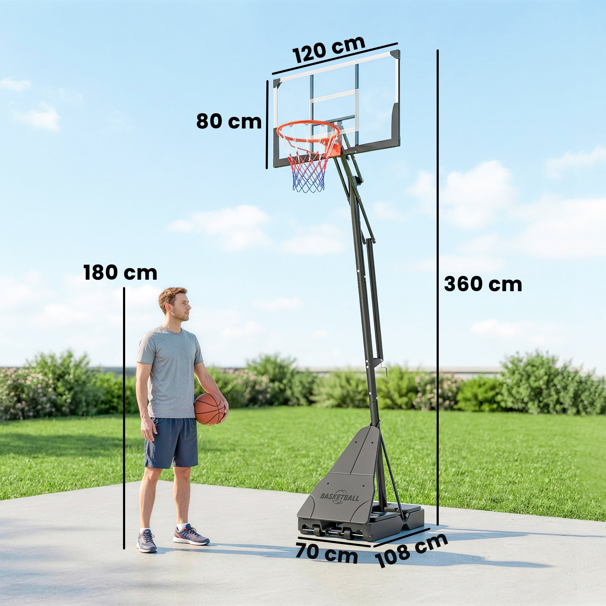 Table de Basket-Ball Extérieure Réglable de 245-305 cm avec Roues, Base Remplissable et Système de Retour Noir