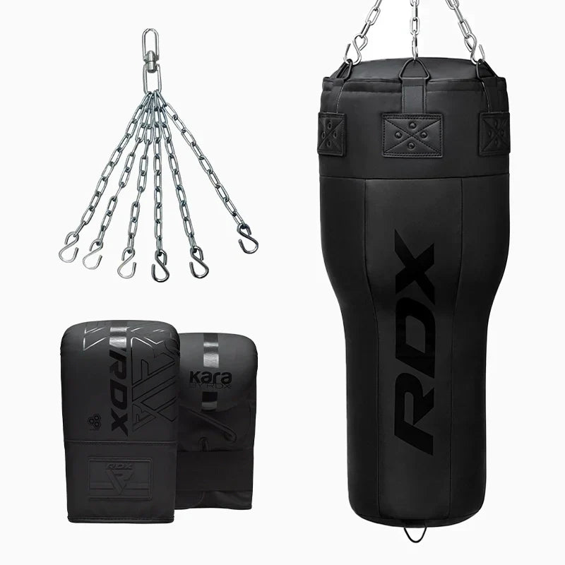 Saco de boxe angular RDX 3 em 1, totalmente preto, com conjunto de luvas