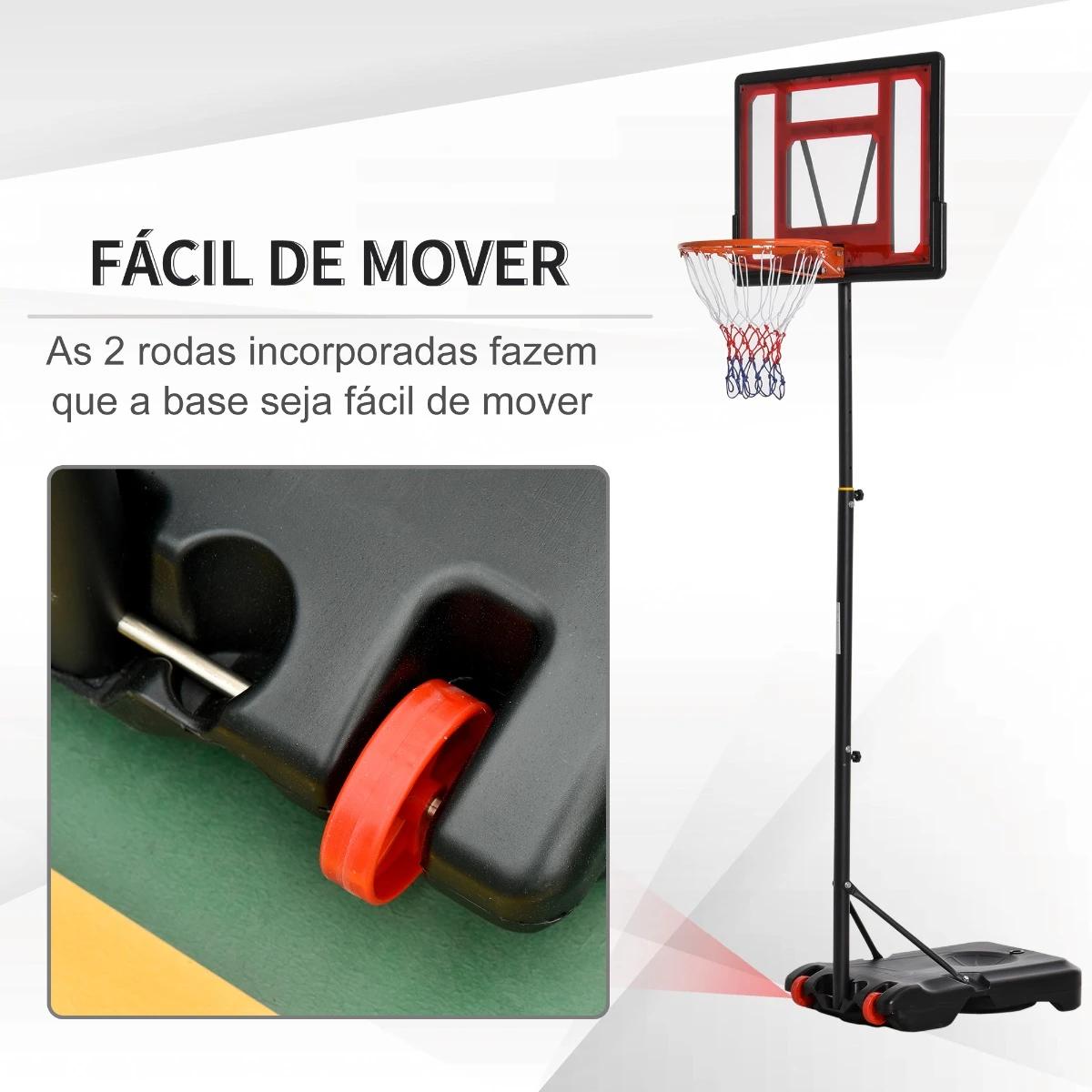 Tabellone da Basket Regolabile da 160-210cm, Cerchio da Basket con Supporto in Acciaio, Base Ricaricabile con 2 Ruote per Bambini e Adulti, 75x83x261cm, Rosso e Nero