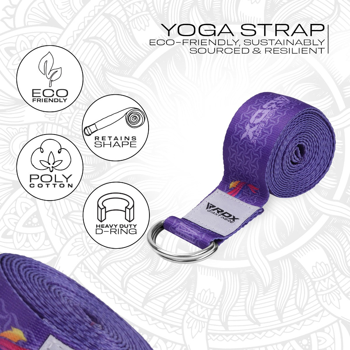 RDX F2 Sangle De Yoga AntidÃƒÂ©rapante En Coton Avec Boucle En D En Acier Inoxydable