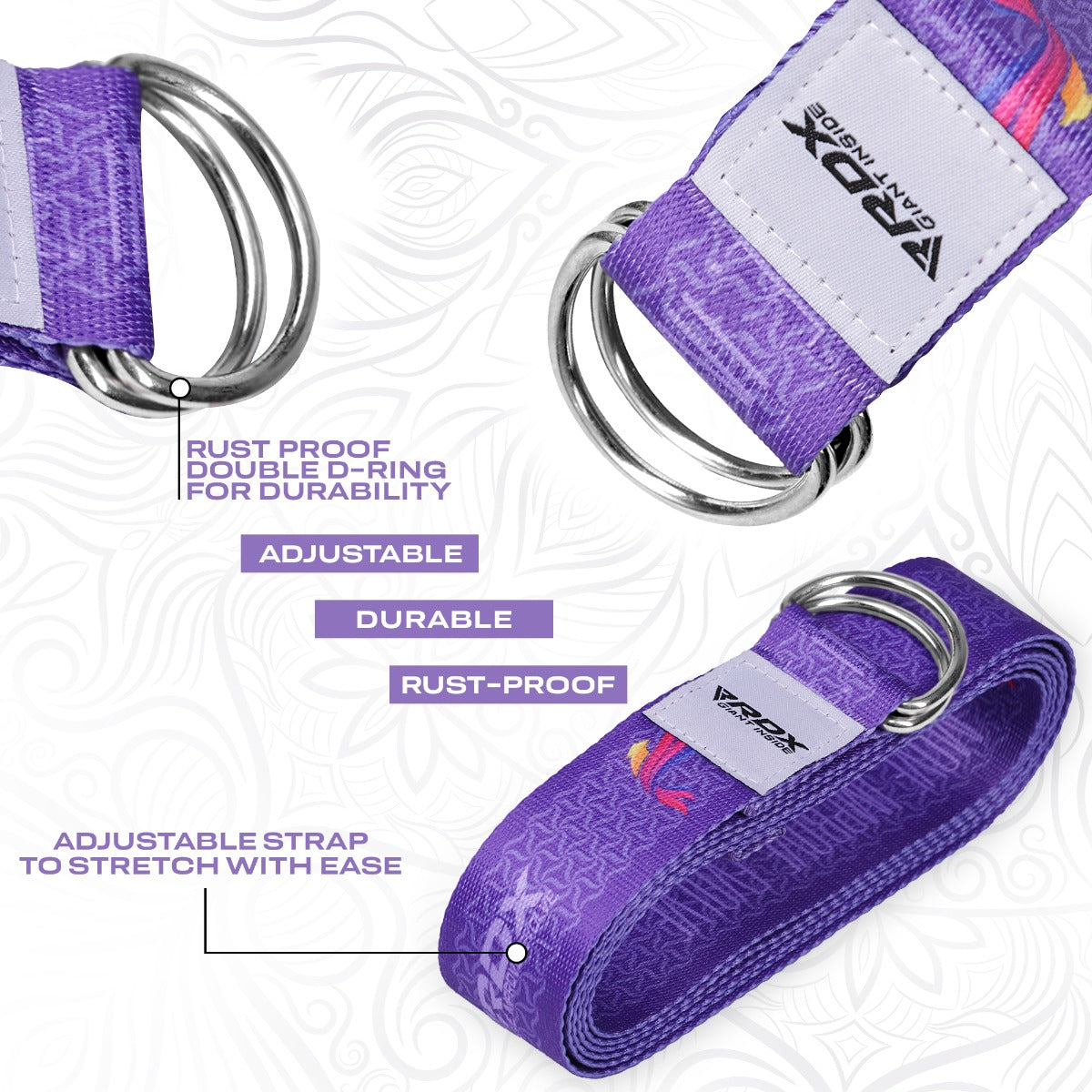 RDX F2 Sangle De Yoga AntidÃƒÂ©rapante En Coton Avec Boucle En D En Acier Inoxydable