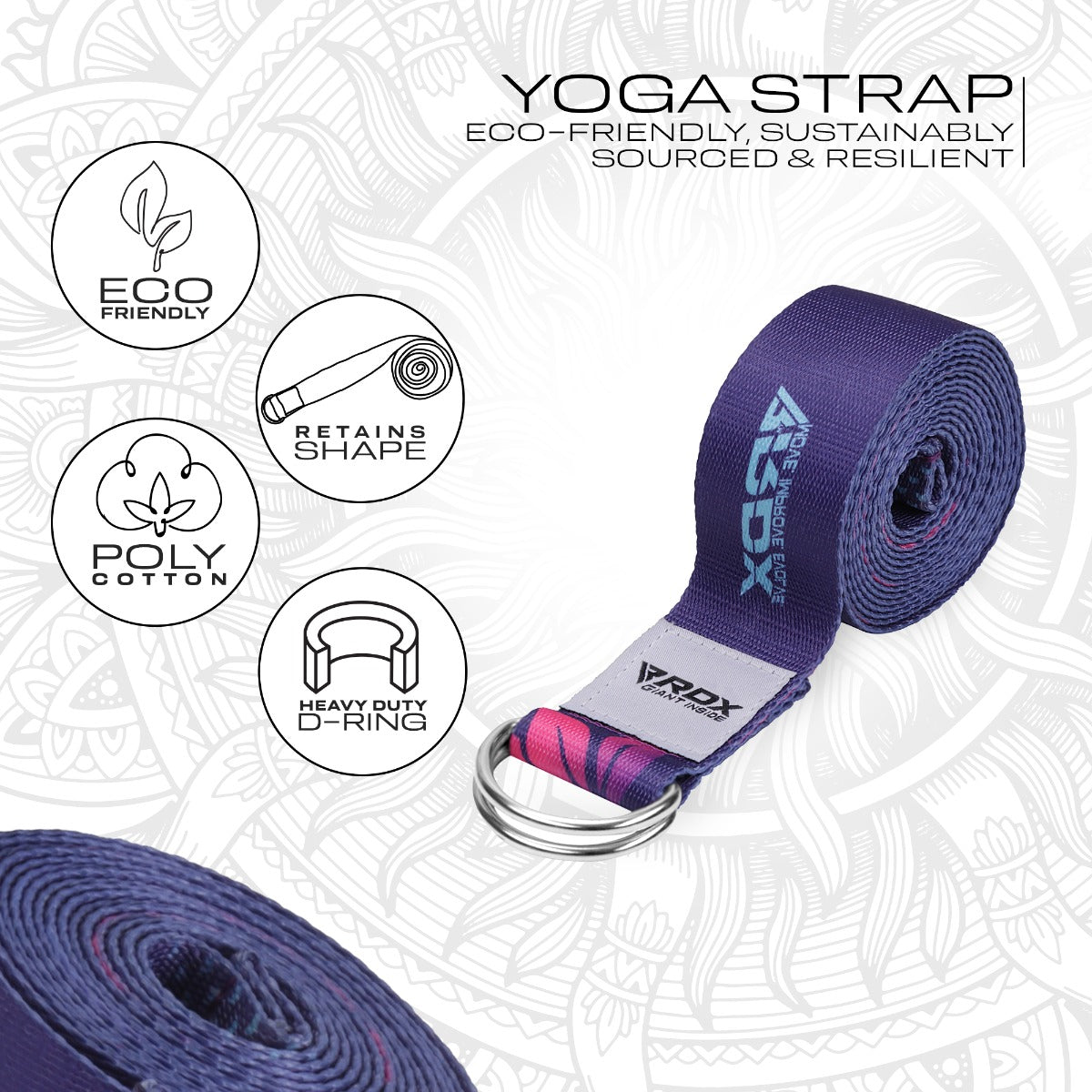 RDX F6 Sangle De Yoga AntidÃƒÂ©rapante En Coton Avec Boucle En D En Acier Inoxydable