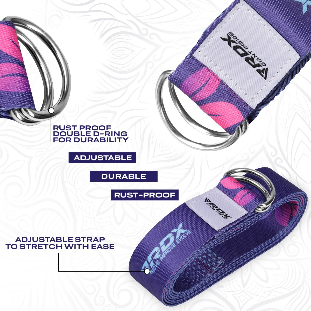 RDX F6 Sangle De Yoga AntidÃƒÂ©rapante En Coton Avec Boucle En D En Acier Inoxydable