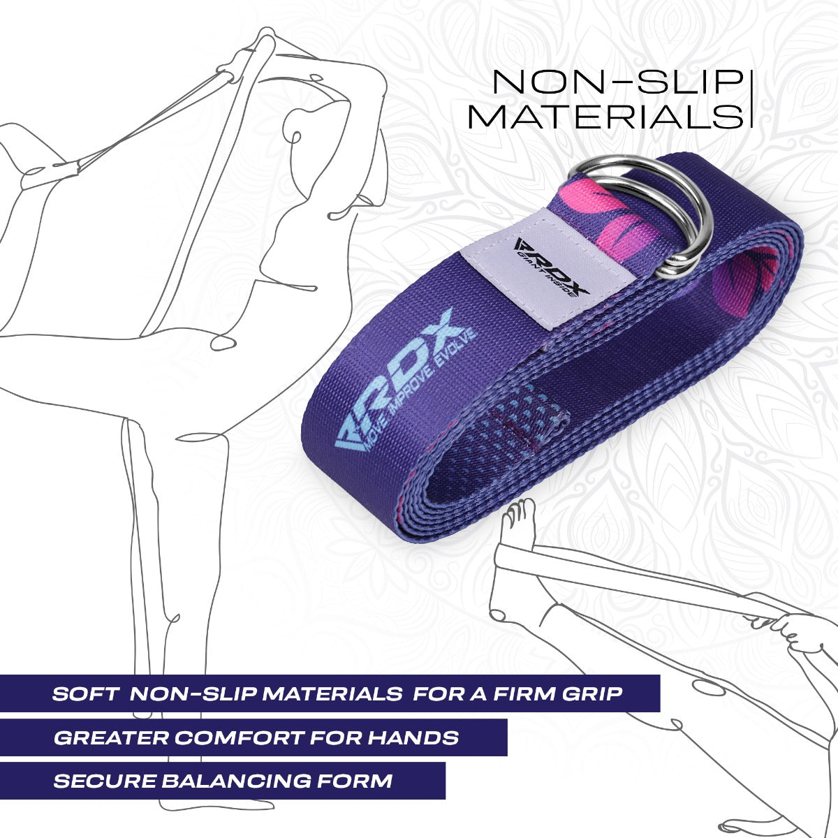 RDX F6 Sangle De Yoga AntidÃƒÂ©rapante En Coton Avec Boucle En D En Acier Inoxydable