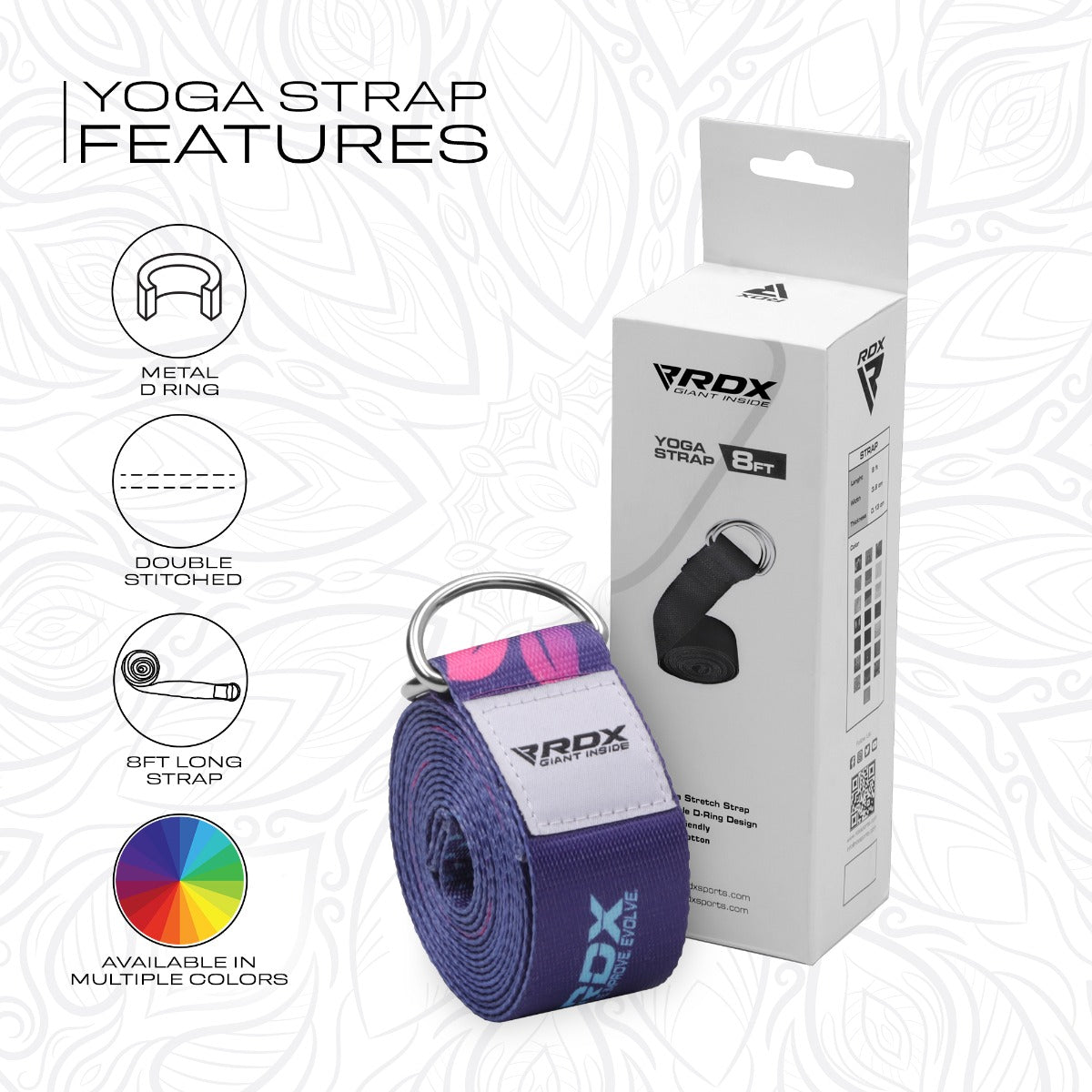 RDX F6 Sangle De Yoga AntidÃƒÂ©rapante En Coton Avec Boucle En D En Acier Inoxydable