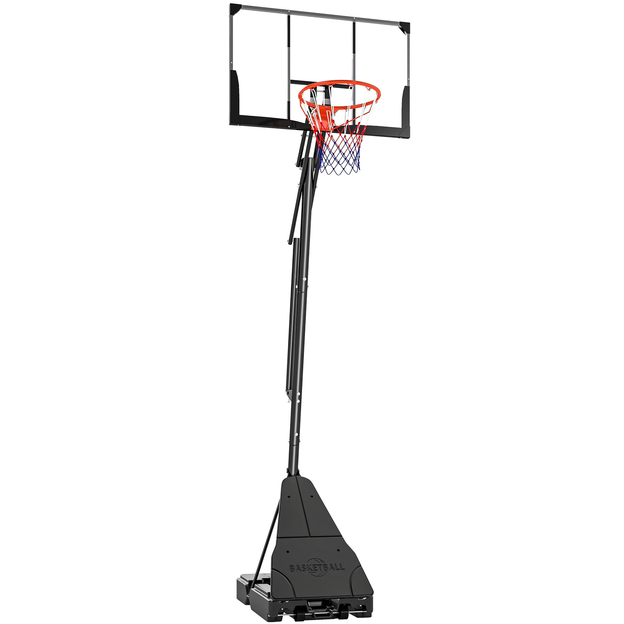 Adjustable Outdoor Basketball Hoop 245-305 cm with Wheels, Fillable Base, and Ball Return System - Black