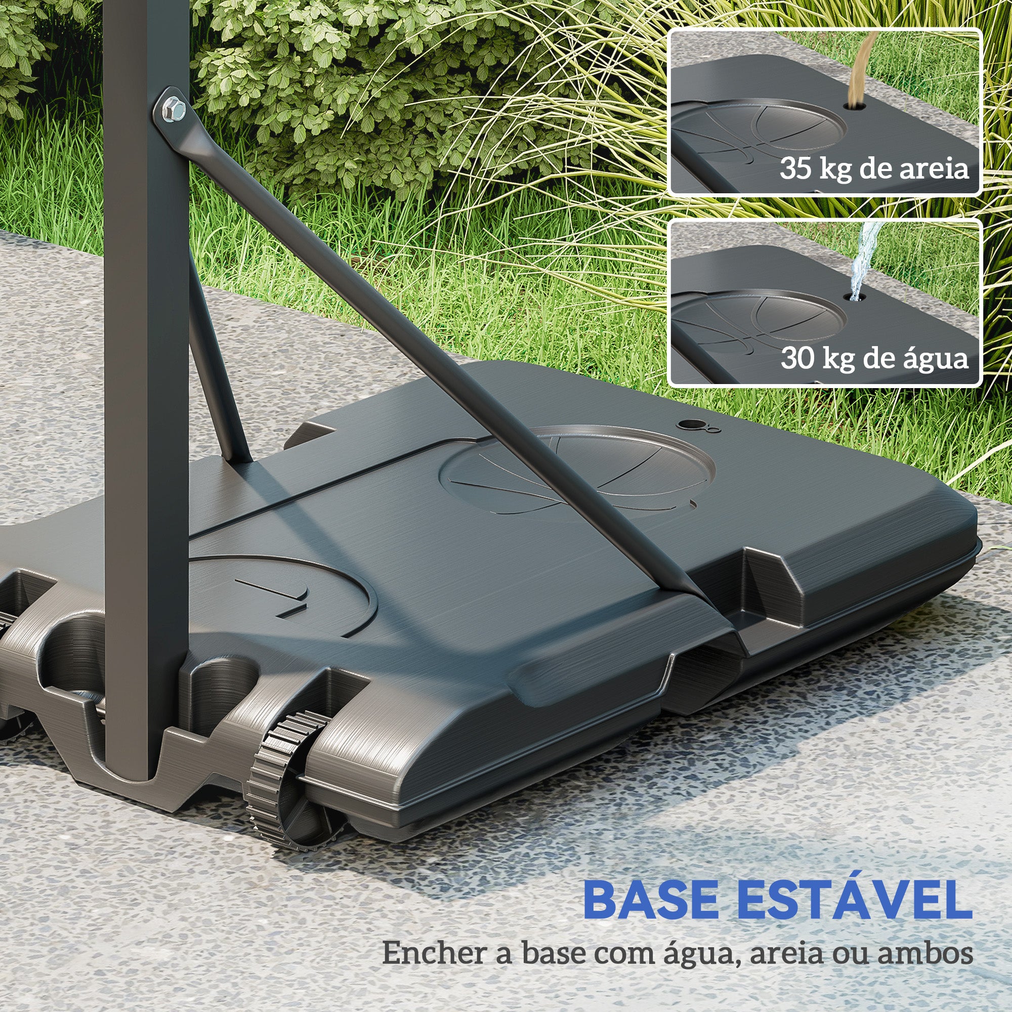 Tabellone da Basket Regolabile da 146-236 cm Portatile con Ruote e Base Riempibile con Acqua o Sabbia 71x45x146-236 cm Nero