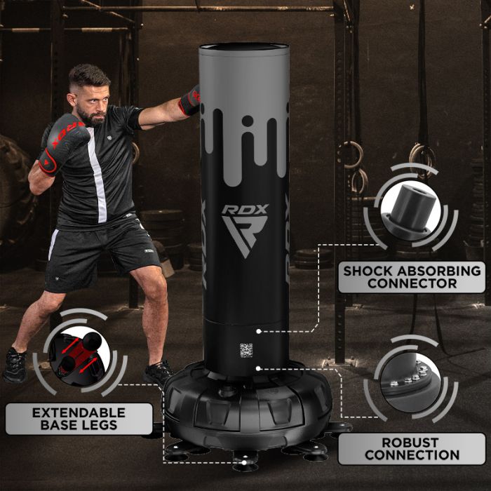 RDX F9 5FT ADULTS FREE STANDING PUNCH BAG WITH BAG MITTS#color_grey
