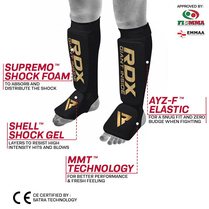 RDX SI MMA Gel Padded Lightweight Shin Instep Guard OEKO-TEXÃ‚Â®Ã‚Â Standard 100 certified#color_black