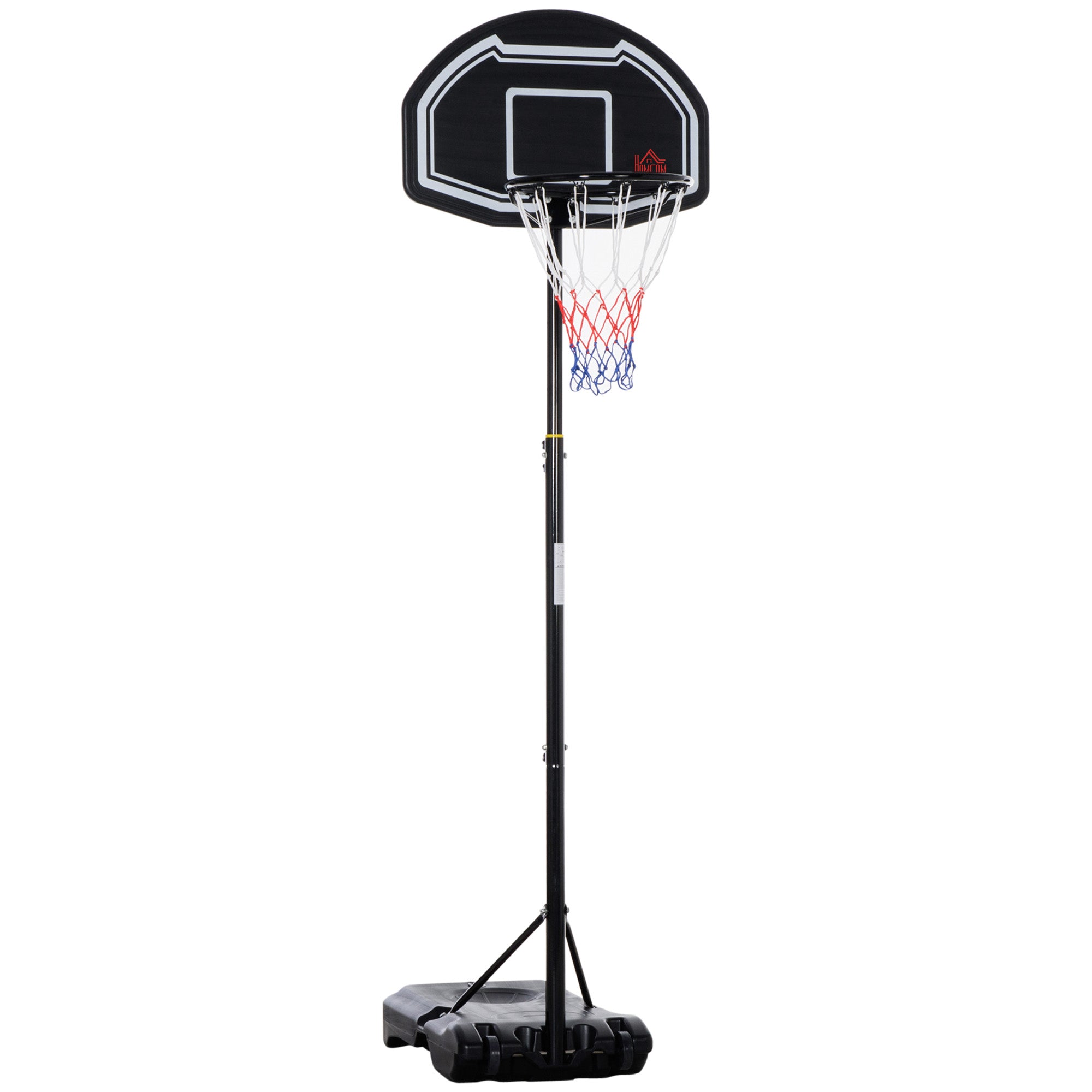 Adjustable Height 160-210 cm Outdoor Basketball Backboard with Wheels and Fillable Base 76x48x254 cm Black