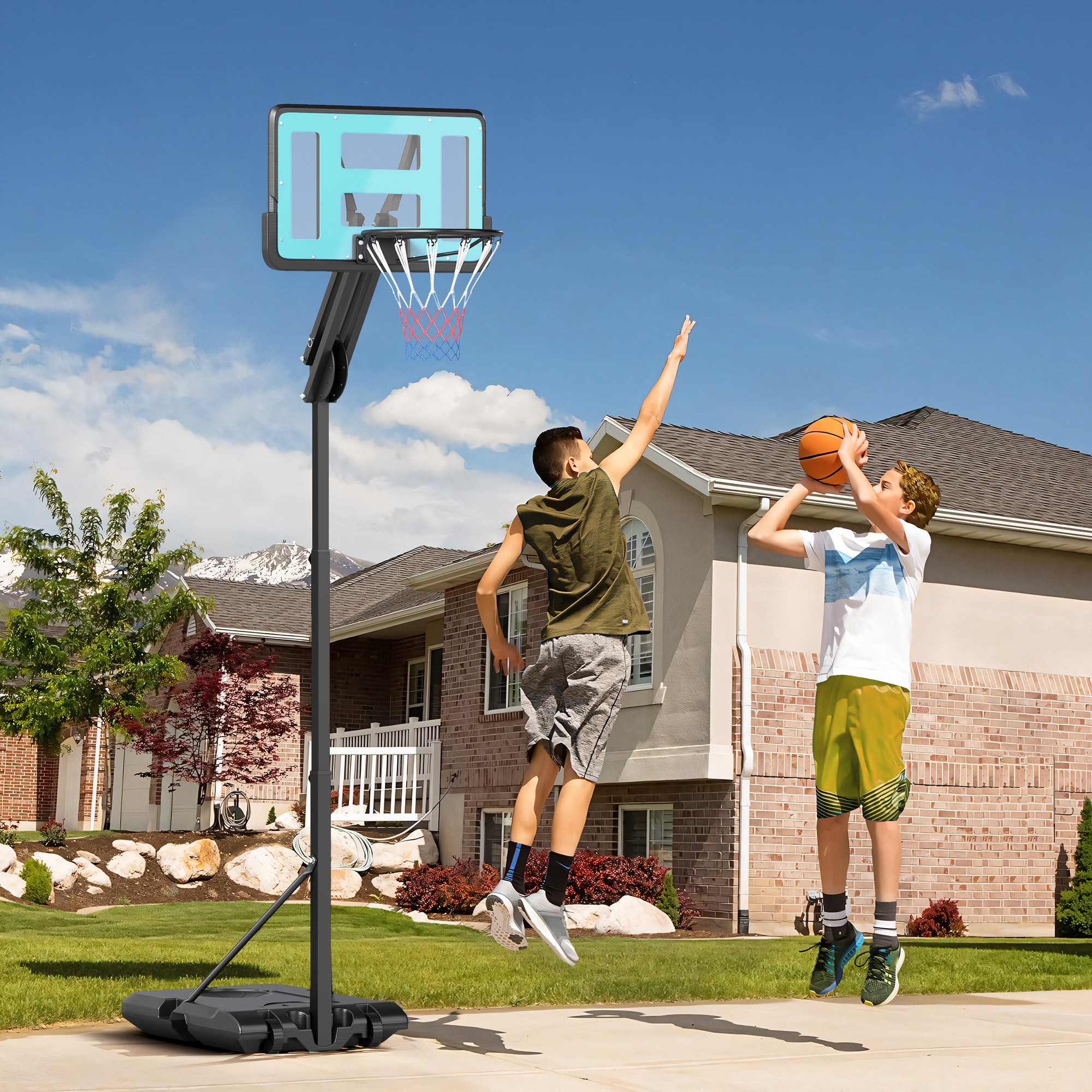 Portable Adjustable Basketball Backboard 146-236 cm with Wheels and Fillable Base with Water or Sand 71x45x146-236 cm Black