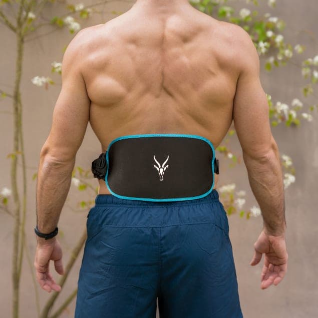 Cinturón abdominal y lumbar con 2 electrodos abdominales en el interior y 2 electrodos en la parte baja de la espalda.