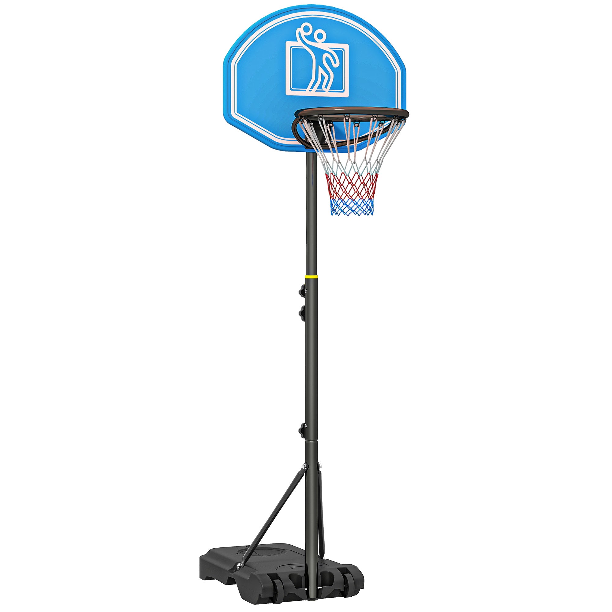 Adjustable Height Basketball Backboard 160-210cm with Wheels and Rechargeable Base 76x70x197.5-254cm Black and Blue