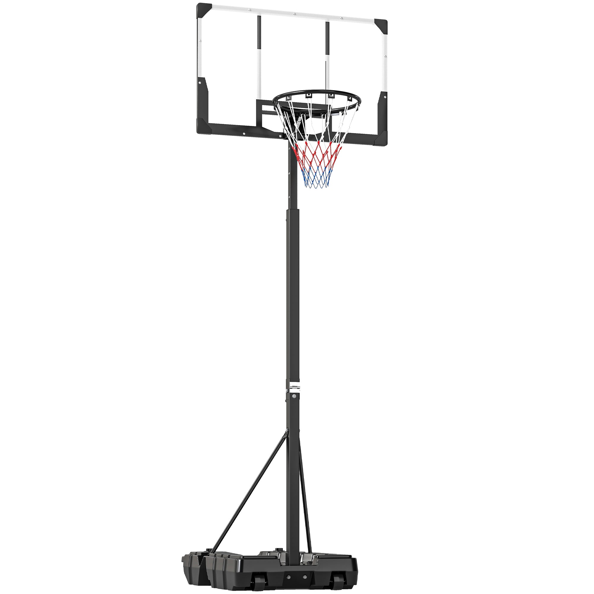 Outdoor Basketball Hoop with Adjustable Height, Portable Foldable Frame, Unbreakable Backboard, Wheels, and Fillable Base 120x70x300-375 cm Black